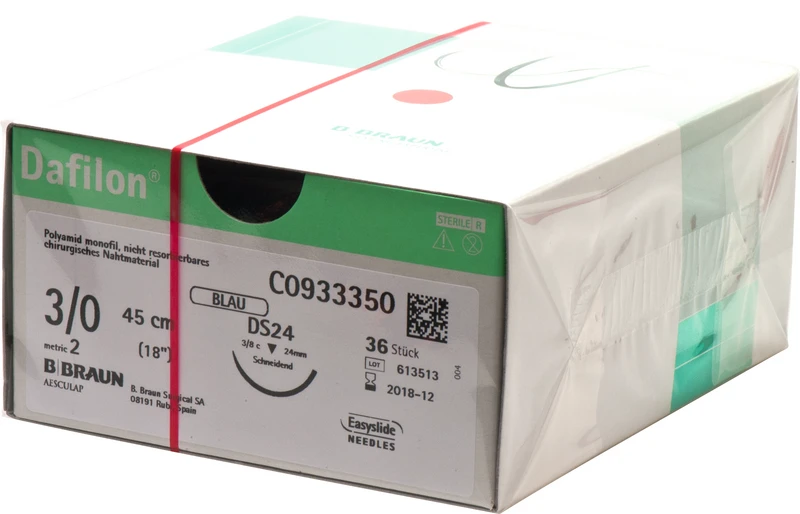 Dafilon®  Packung  36 Stück blau, 45 cm, DS24, 3\8 Kreis, schneidend, 24 mm, USP 3\0