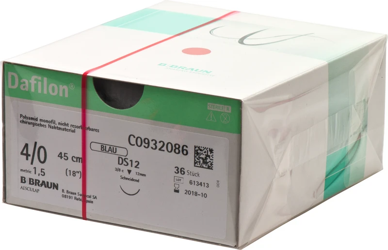 Dafilon®  Packung  36 Stück blau, 45 cm, DS12, 3\8 Kreis, schneidend, 12 mm, USP 4\0