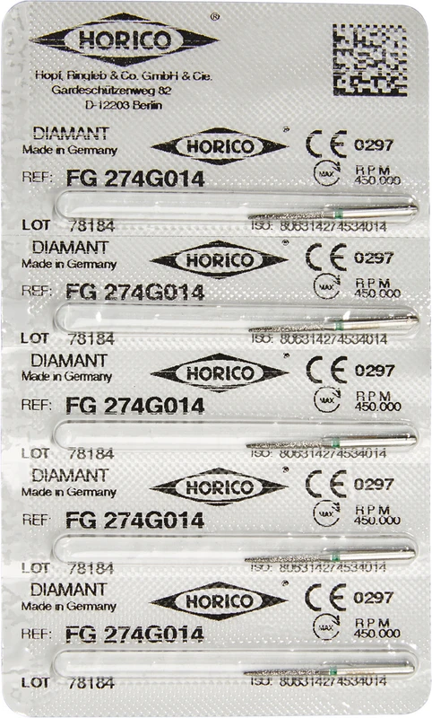 Diamantschleifer 274  Packung  5 Stück grün grob, FG, Figur 274, 10 mm, ISO 014