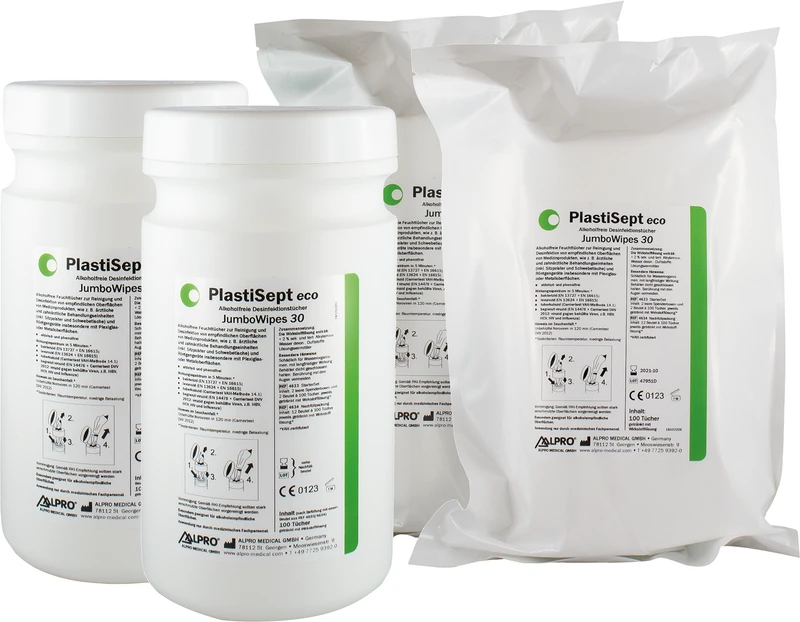 PlastiSept eco JumboWipes 30  StarterSet  2 Spenderboxen leer, 2 x 100 Tücher