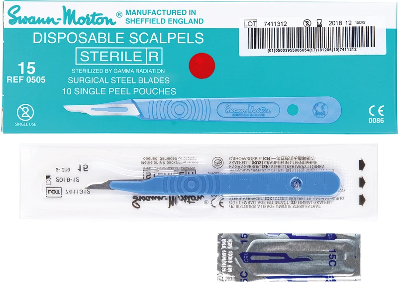 Swann-Morton® Skalpellklingen   Packung  10 Stück Nr. 15 + Grip