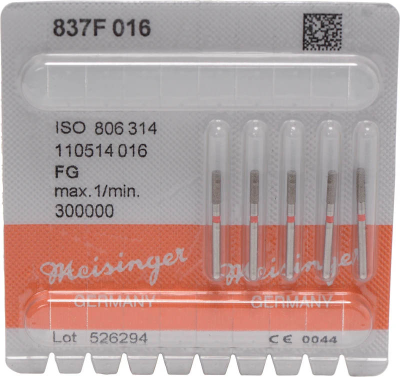 Diamanten 837  Packung  5 Stück rot fein, FG, Figur 110 Zylinder, 6 mm, ISO 016