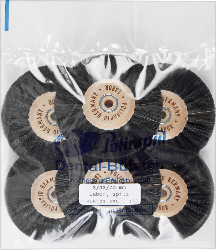 Labor Rundbürsten  Packung  6 Stück mit HK, 3-reihig, Chungking schwarz, spitz, Kern: Ø 33 mm, Außen: Ø 70 mm