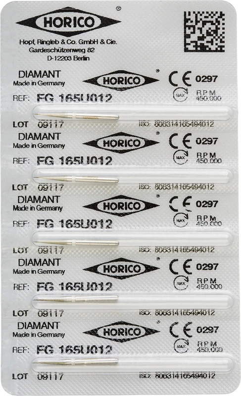 Diamantschleifer 165  Packung  5 Stück weiß ultrafein, FG, Figur 165, 8 mm, ISO ISO 012