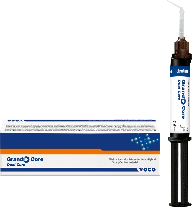 Grandio Core Dual Cure  Packung  10 g QuickMix Spritze blau, Mischkanülen Typ 11, Aufsätze Typ 4