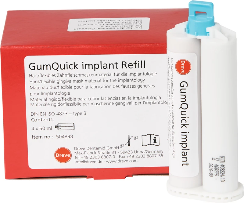 GumQuick implant  Nachfüllpackung  4 x 50 ml Doppelkartusche, 12 Mischkanülen, 10 ml Duosep