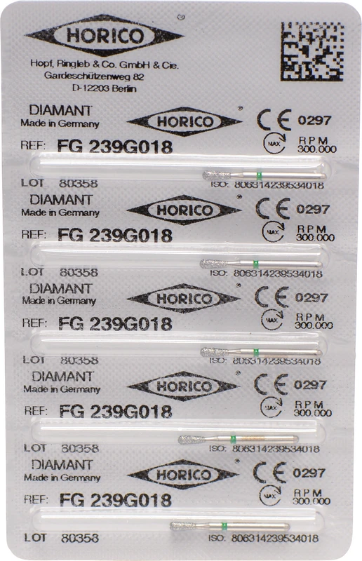 Diamantschleifer 239  Packung  5 Stück grün grob, FG, Figur 239, 5 mm, ISO 018