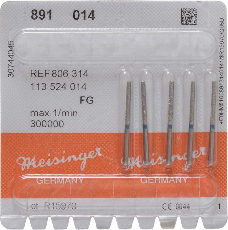 Diamanten 891  Packung  5 Stück blau mittel, FG, Figur 113 Zylinder, 3,5 mm, ISO 014