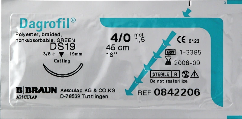 Dagrofil®  Packung  12 Stück grün, 45 cm, DS19, 3\8 Kreis, schneidend, 19 mm, USP 3\0