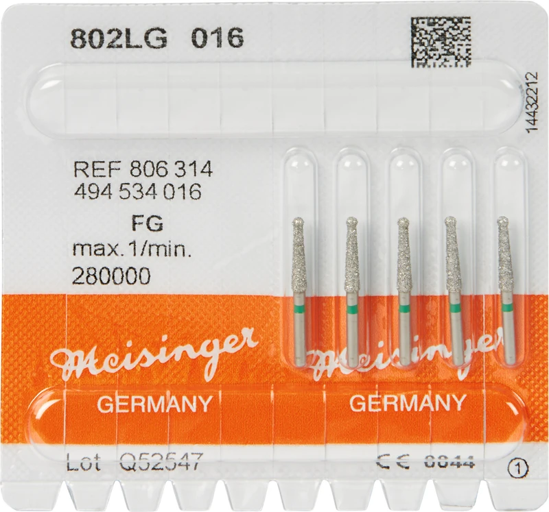 Diamanten 802  Packung  5 Stück grün grob, FG, Figur 494 Rund lang, 10 mm, ISO 016