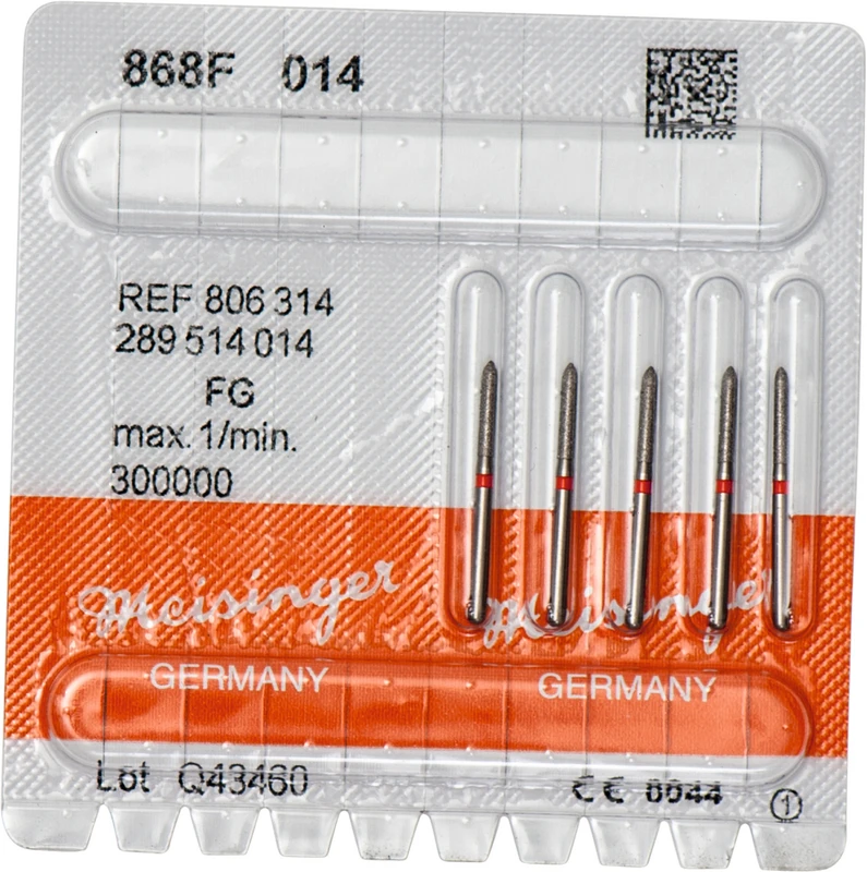 Diamanten 868  Packung  5 Stück rot fein, FG, Figur 289 Torpedo, 8 mm, ISO 014