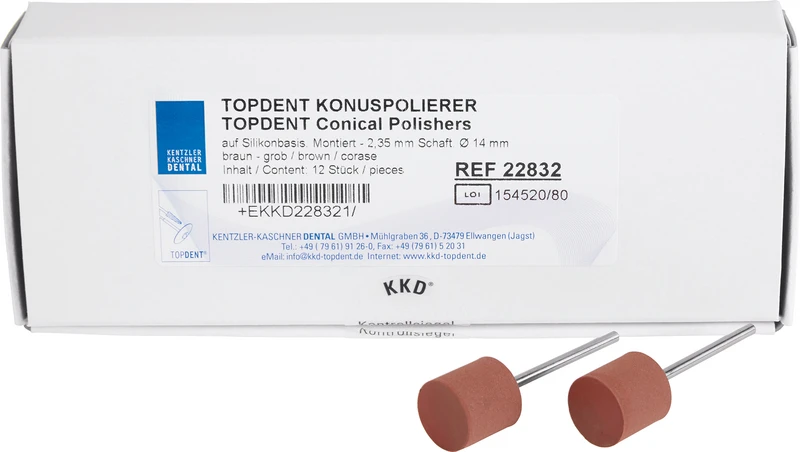 TOPDENT KonusPolierer  Packung  12 Stück HP, braun grob, Ø 14 mm