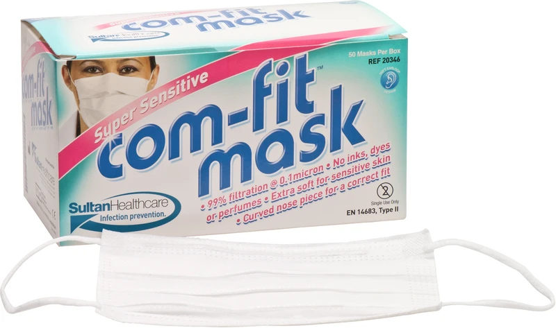 com-fit Super Sensitive Mundschutz  Packung  50 Stück mit Ohrschlinge, weiß