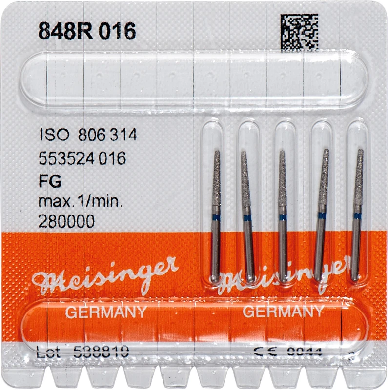 Diamanten 848  Packung  5 Stück blau mittel, FG, Figur 553 Konus Kante abgerundet, 10 mm, ISO 016