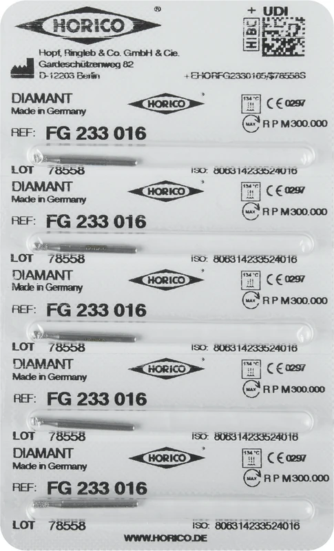 Diamantschleifer 233  Packung  5 Stück FG, Figur 233, 2,6 mm, ISO 016