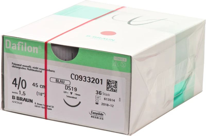 Dafilon®  Packung  36 Stück blau, 45 cm, DS19, 3\8 Kreis, schneidend, 19 mm, USP 4\0