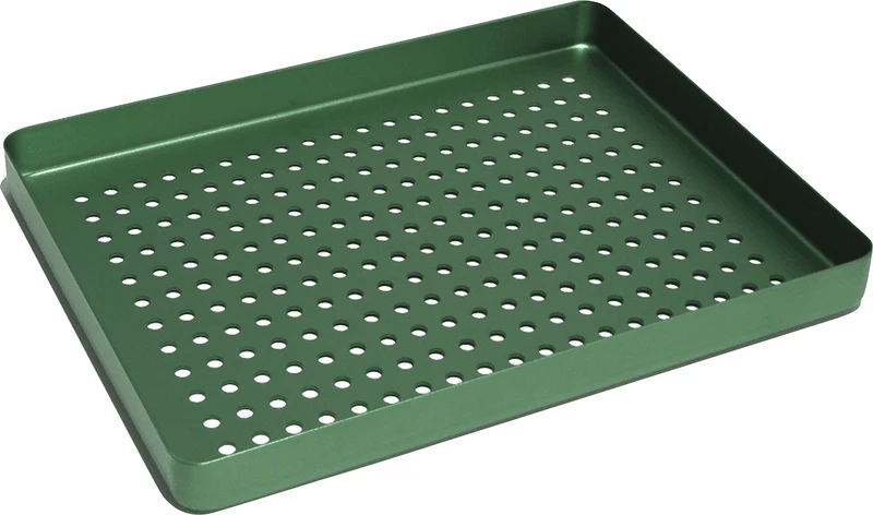 Norm-Tray Aluminium  Stück  Boden gelocht grün, mini, 18 x 14 cm