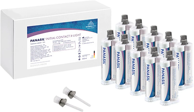 Panasil® initial contact X-Light  Packung  10 x 50 ml Doppelkartusche, 40 Mischkanülen grau