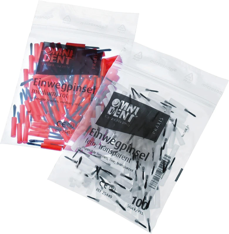 Einwegpinsel  Packung  50 Stück transparent, Haar weiß, weich