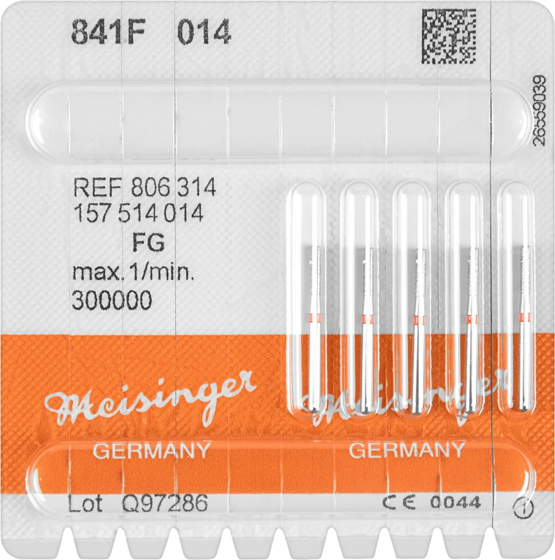 Diamanten 841  Packung  5 Stück rot fein, FG, Figur 157 Zylinder abgerundet, 6 mm, ISO 014