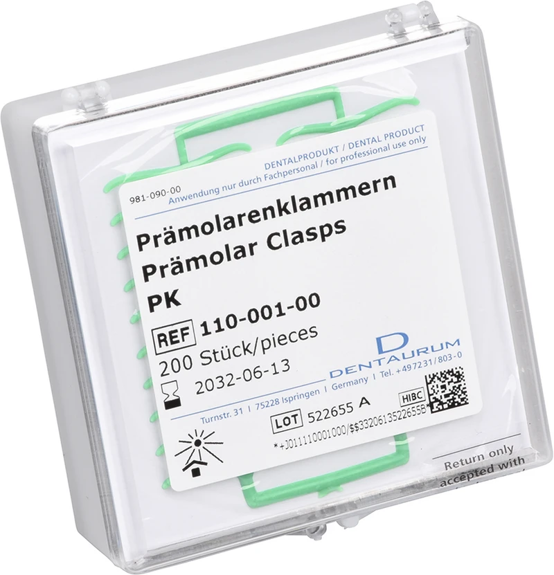Wachsretention  Packung  200 Prämolarenklammern grün, Standard