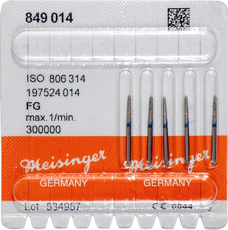 Diamanten 849  Packung  5 Stück blau mittel, FG, Figur 197 Konus rund, 6 mm, ISO 014