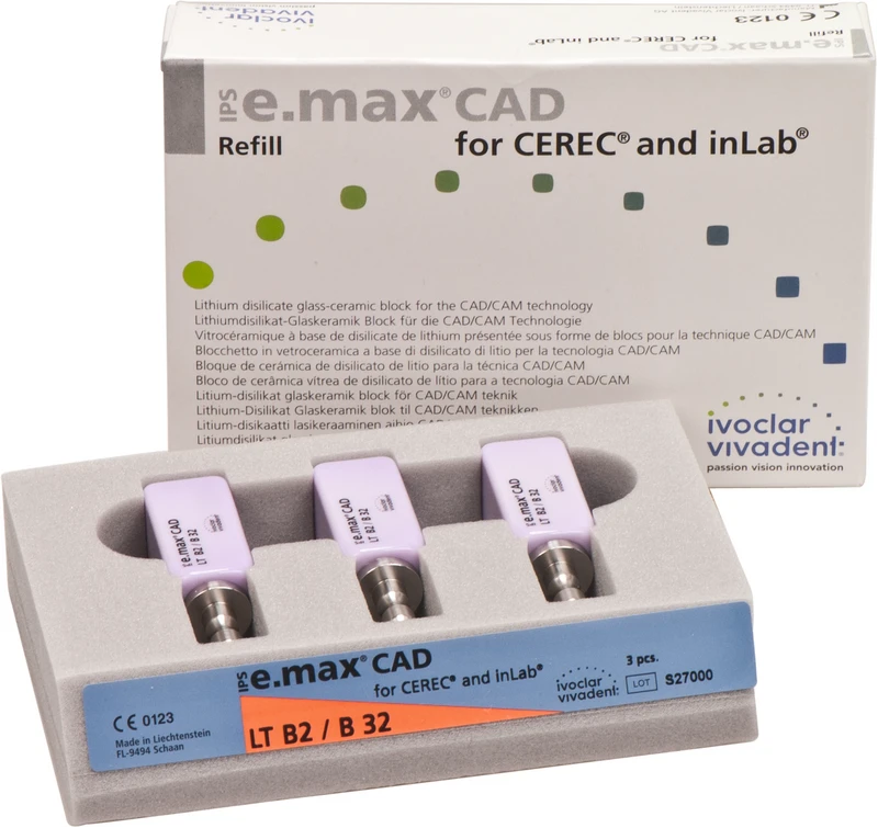 IPS e.max CAD Monolithic Solution for CEREC\inLab  Packung  3 Stück A-D Gr. B32, B2 LT