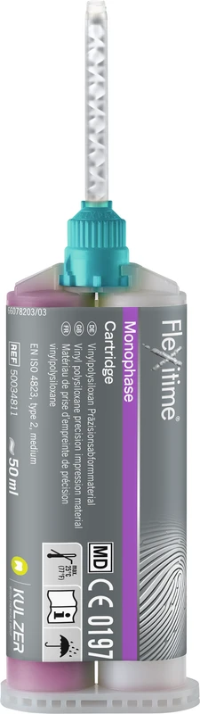 Flexitime®  Packung  2 x 50 ml Doppelkartusche Monophase, mittelfließend, 6 Mischkanülen grün 1:1