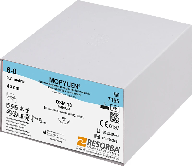 MOPYLEN®  Packung  36 Stück blau, 45 cm, DSM13, 3\8 Kreis, außen schneidend, 13 mm, USP 6\0