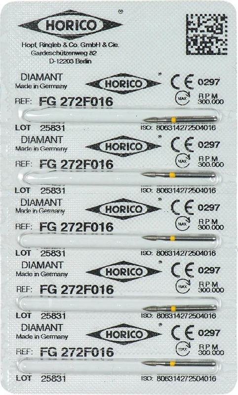 Diamantschleifer 272  Packung  5 Stück gelb x-fein, FG, Figur 272, 3,5 mm, ISO 016