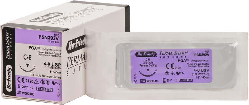 Perma Sharp PGA  Packung  12 Stück violett, 45 cm, PGA, C-6, 3\8 Kreis, schneidend, Rückstich, 18,7 mm, USP 4\0