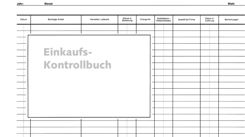 Einlageblatt Einkaufs-Kontrollbuch   Packung  50 Stück