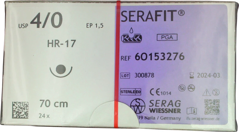 SERAFIT®   Packung  24 Stück violett, 70 cm, HR-17, 1\2 Kreis, Rundkörpernadel, 17 mm, USP 4\0