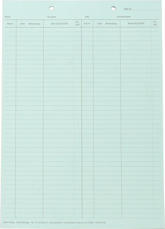 Krankenblatt C   Stück  100 Blatt blau