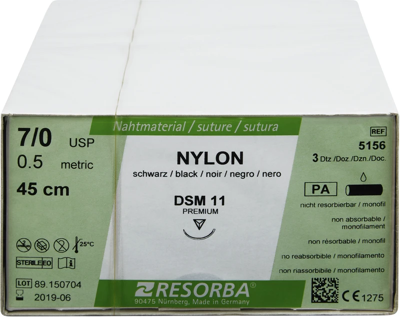 Nylon Monofil  Packung  36 Stück schwarz, 45 cm, DSM11, 3\8 Kreis, außen schneidend, Premium-Schliff, 11 mm, USP 7\0