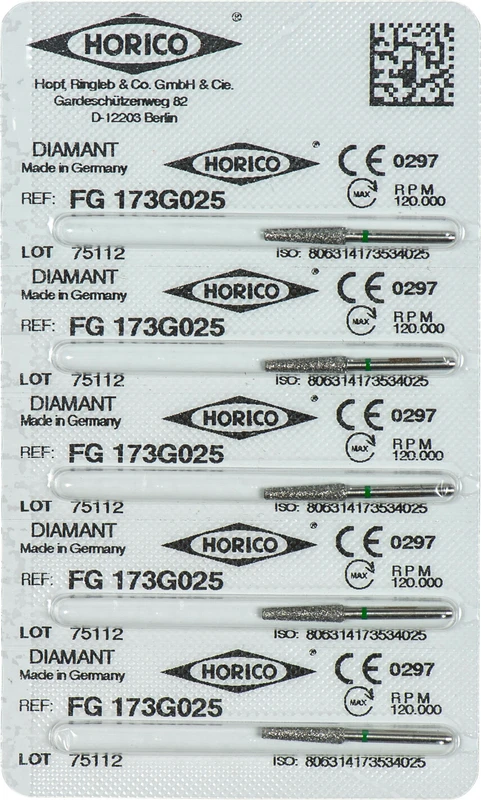 Diamantschleifer 173  Packung  5 Stück grün grob, FG, Figur 173, 10 mm, ISO 025