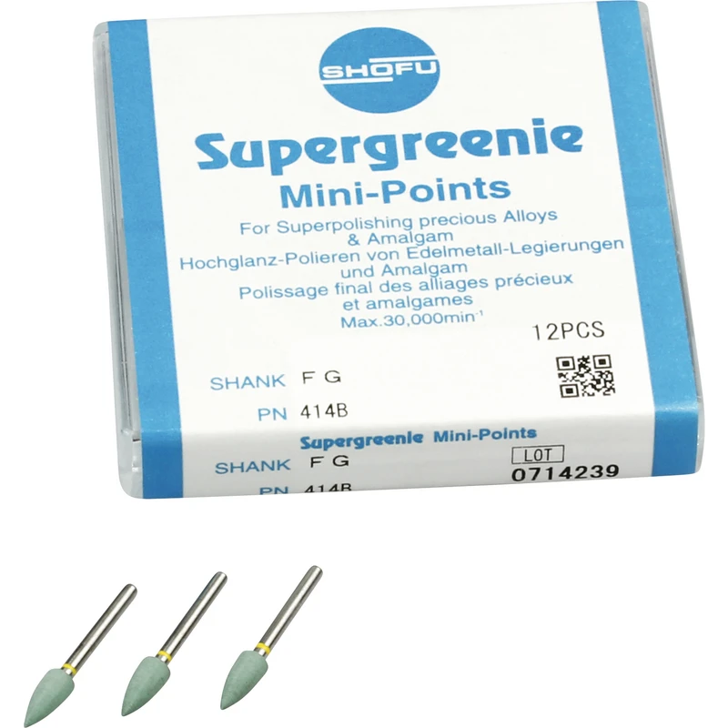 Silikonpolierer  Packung  12 Stück grün, FG gelb, Figur Minispitze, ISO 030