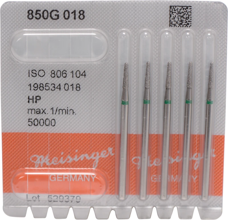 Diamanten 850  Packung  5 Stück grün grob, HP, Figur 198 konisch rund, 8 mm, ISO 018