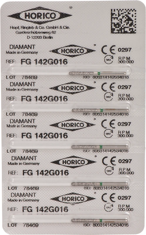 Diamantschleifer 142  Packung  5 Stück grün grob, FG, Figur 142, 10 mm, ISO 016