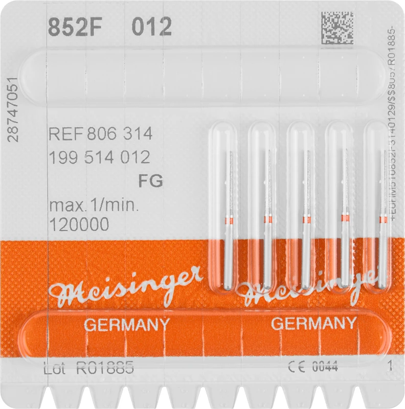 Diamanten 852  Packung  5 Stück rot fein, FG, Figur 199 Konus rund, 10 mm, ISO 012