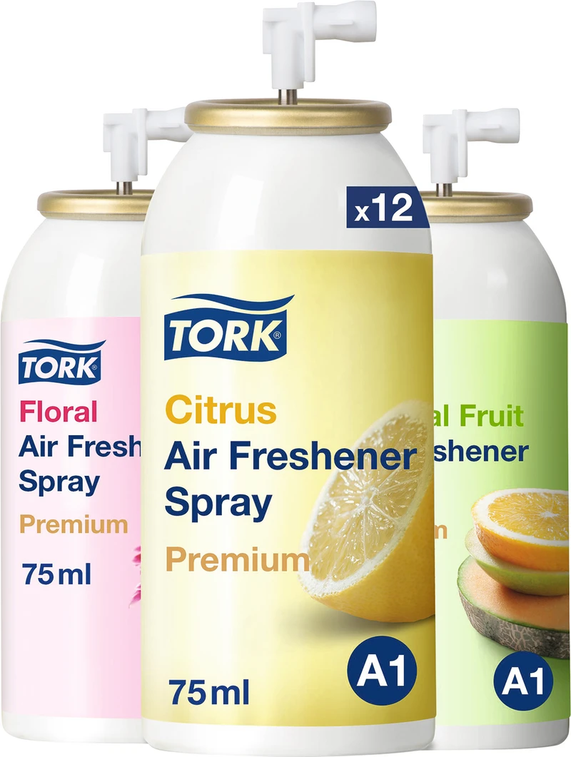 TORK® Lufterfrischer Spray  Karton  12 x 75 ml Sprühdose (Citrus, Floral, Tropical Fruit)