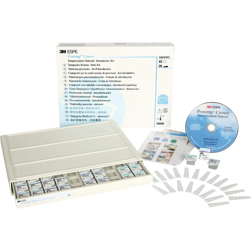 Protemp Crown  Intro Kit  42 Kronen, 1 Kronenschubfach, Etiketten, 2 x 10 Kronenmesslehren, 1 Anleitung
