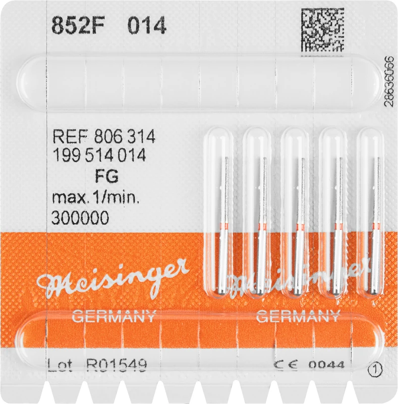 Diamanten 852  Packung  5 Stück rot fein, FG, Figur 199 Konus rund, 10 mm, ISO 014