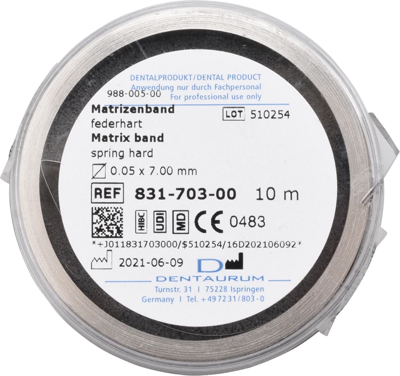 Matrizenband  Rolle  10 m Band, Breite 7 mm, Stärke 0,05 mm