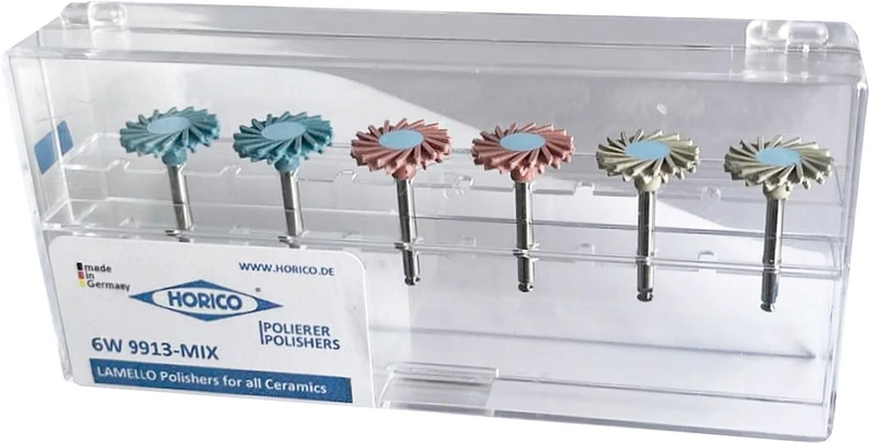 Lamello-Polierer   Packung  6 Stück ( 2 x Rad blau, 2 x Rad rosa, 2 x Rad grau), für Keramik