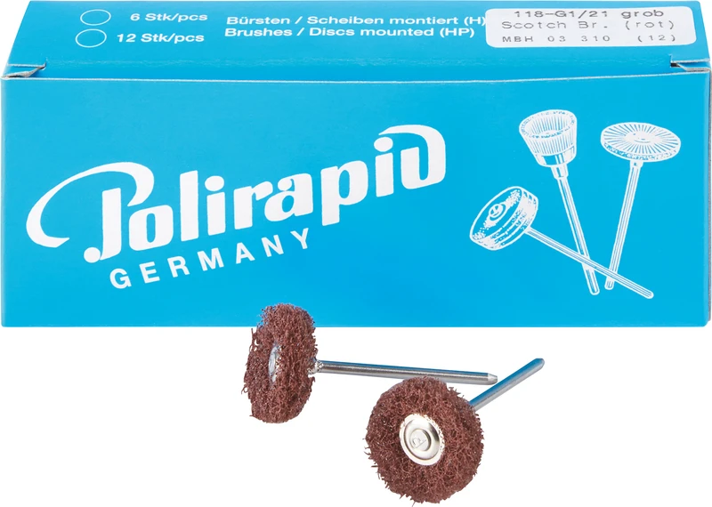 Miniaturbürsten 3M Scotch-Brite  Packung  12 Stück rot grob, HP, 1 Scheibe 3M Scotch-Brite, K: 280-320, Ø 21 mm