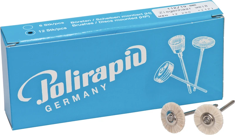 Miniaturbürsten Ziegenhaar  Packung  12 Stück HP, weiß sehr weich, Ziegenhaar, Ø 19 mm