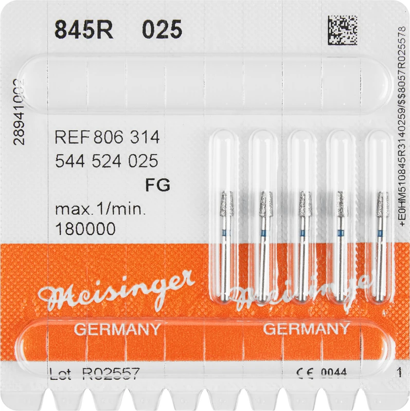 Diamanten 845  Packung  5 Stück blau mittel, FG, Figur 544 Konus Kante abgerundet, 4 mm, ISO 025