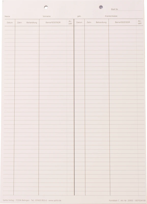 Krankenblatt C   Stück  100 Blatt weiß
