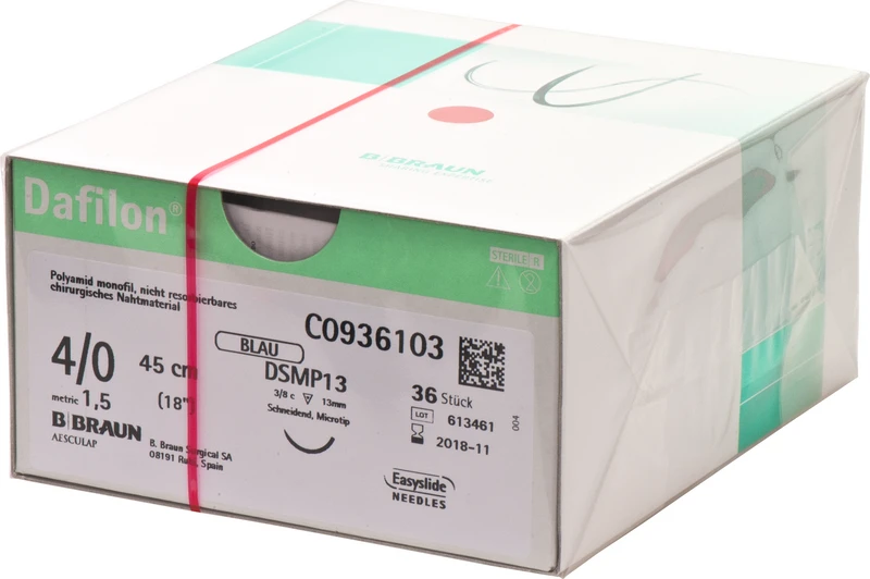 Dafilon®  Packung  36 Stück blau, 45 cm, DSMP13, 3\8 Kreis, schneidend, Mikropräzision, 13 mm, USP 4\0